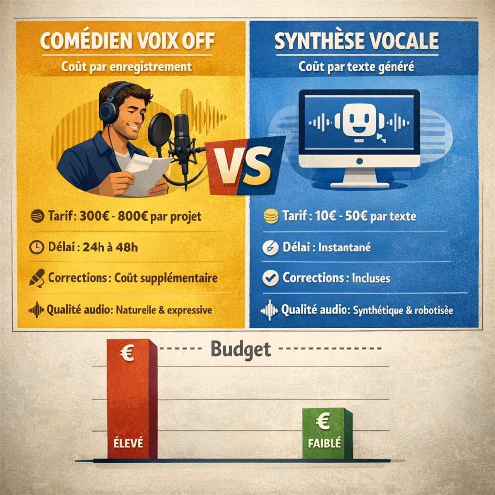 Comédien voix off ou synthèse vocale : comparatif de coûts